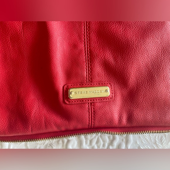 Steve Madden Red/Orange Large Tote Shoulder Bag Extendable Logo Detachable Strap - Picture 6 of 17